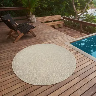 The Carpet Kansas - Robuust Buitentapijt In Natuurlijke Jute-look, Weerbestendig, Geschikt Voor Terras En Tuin, Crèmekleur, Rond, 80 Cm