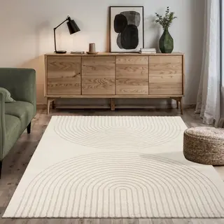 The Carpet Elisa Modern Living Room Rug, Geometric Design, High Pile Density And Pleasantly Soft, Cream, 80 X 150 Cm