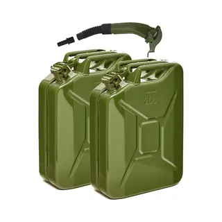 Bw® Fuel Canister Metalen Benzineblik - Jerrycan 2x 20 Liter Met Schenktuit - Olijfgroen - TÜV-getest En Un-goedgekeurd - Gemaakt In Europa