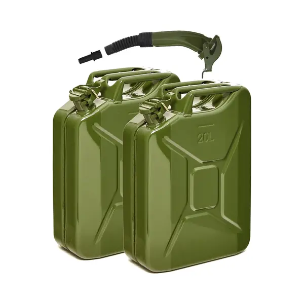 Bw® Benzinkanister Metall 2x 20 Liter Mit Ausgießer - Kraftstoffkanister Olivgrün - Ral 6003 - TÜV-geprüft Und Un-Zulassung - 0, 9mm Stahl Nach thumbnail