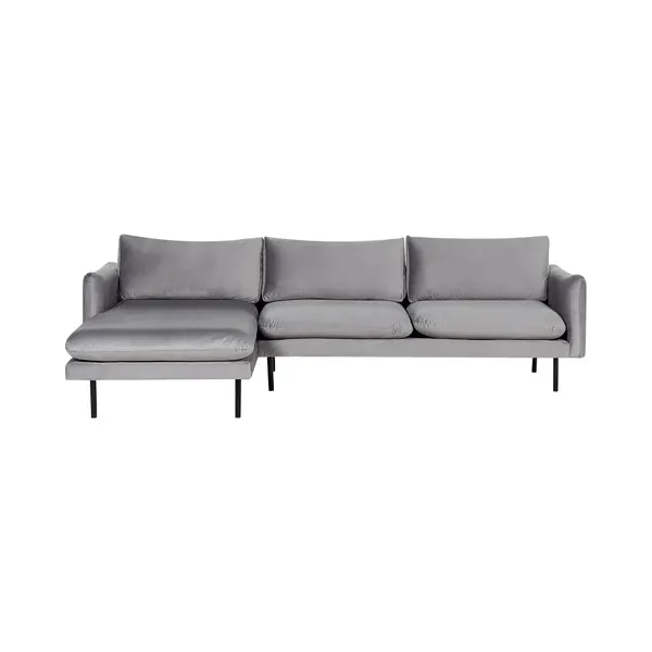 Beliani Ecksofa 4-sitzer Vinterbro Samtstoff Grau Rechtsseitig thumbnail