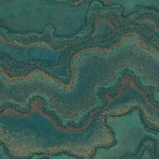 Profhome - Graphic Wallpaper Wall 396593 Hot Embossed Non-woven Wallpaper Textured In Marble Look And Metallic Effect Green Teal Gold 5.33 M2