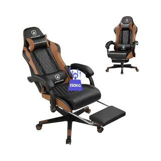 Gtplayer Gamingstoel, In Hoogte Verstelbaar, Gamingstoel Met Telescopische Voetensteun, Ergonomische Gamingstoel Met Hoofdsteun En Lendensteun, Bruin