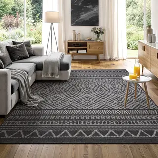 The Carpet Calgary - Robuust Tapijt, Plat Geweven, Modern Design, Ideaal Voor Woonkamers, Eetkamers En Buitenruimtes, Binnen En Buiten, Antraciet, 240