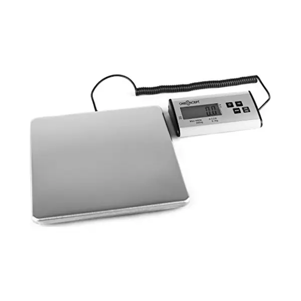 OneConcept Marketeer - Digitale Paketwaage, Plattformwaage, Digitalwaage, Ablesbarkeit 50 G, 27 X 27 Cm, Großes Display, Edelstahlplattform, thumbnail