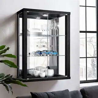 K-Möbel Wandvitrine Voor Verzameling (80 X 60 X 25 Cm), Gemaakt In Duitsland, Klein Rek Van Hangglas Met 2 Verstelbare Planken Van Gehard Glas (Esg),