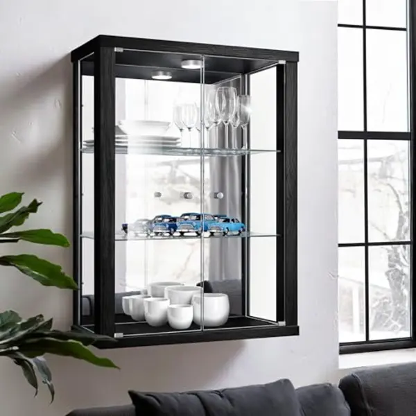 K-Möbel Wandvitrine Voor Verzameling (80 X 60 X 25 Cm), Gemaakt In Duitsland, Klein Rek Van Hangglas Met 2 Verstelbare Planken Van Gehard Glas (Esg), thumbnail