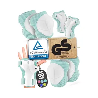 99FLIPS Schoner Inliner Kinder 3 Jahre - TÜV Rheinland Gs Siegel [6er Set] - Flash - Größe Xs Mint - Protektoren - Knieschützer Protektoren Knie-