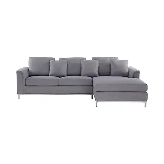 Beliani - Ecksofa Hellgrau Polsterbezug L-förmig Linksseitig Modern Zierkissen Wohnzimmer
