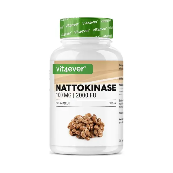 Vit4ever Nattokinase - 365 Veganistische Capsules - 100 Mg (20.000 Fu/g) - 12 Maanden Voorraad thumbnail