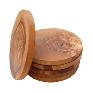 D.O.M. Set Van 6 Luxe Houten Onderzetters Rond Ø 12 Cm – Handgemaakt Van Olijfhout