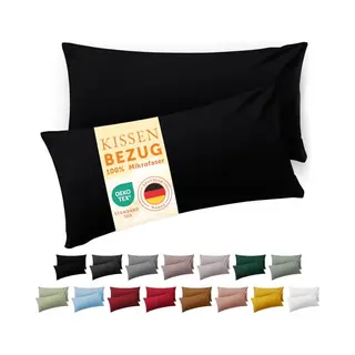 Blumtal Kissenbezug 40 X 80, 2 Stück - Oeko-Tex Zert. Kissenbezüge 100% Mikrofaser In Extra Weich & Waschmaschinenfest - Bezug Kissen 40x80 Schwarz