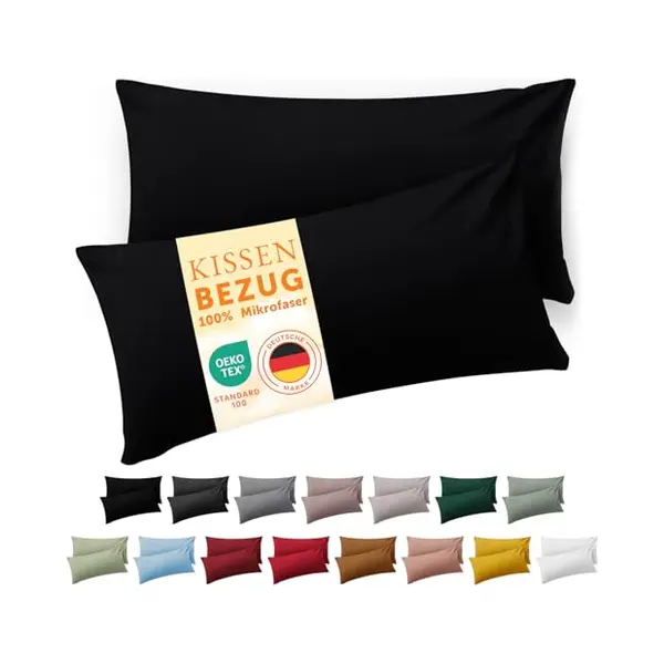 Blumtal Kissenbezug 40 X 80, 2 Stück - Oeko-Tex Zert. Kissenbezüge 100% Mikrofaser In Extra Weich & Waschmaschinenfest - Bezug Kissen 40x80 Schwarz thumbnail