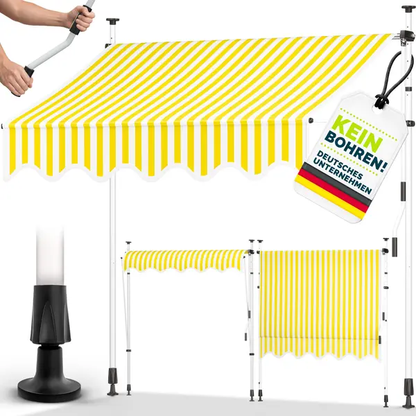 Tillvex Klemluifel Met Handslinger, Balkon, Balkonluifel Zonder Boren, Luifel Uv-bestendig En In Hoogte Verstelbaar, Zonwering, Waterdicht (Geel/Wit, thumbnail