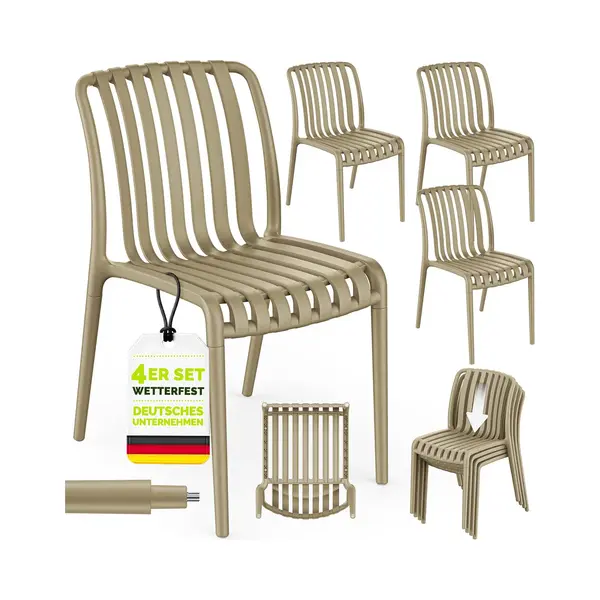 Tillvex® Gartenstühle 4er Set Stapelbar Wetterfest | Outdoor Stühle Bis 120kg Belastbar | Gartenstühle Outdoor | Terrassenstuhl Gartenmöbel thumbnail