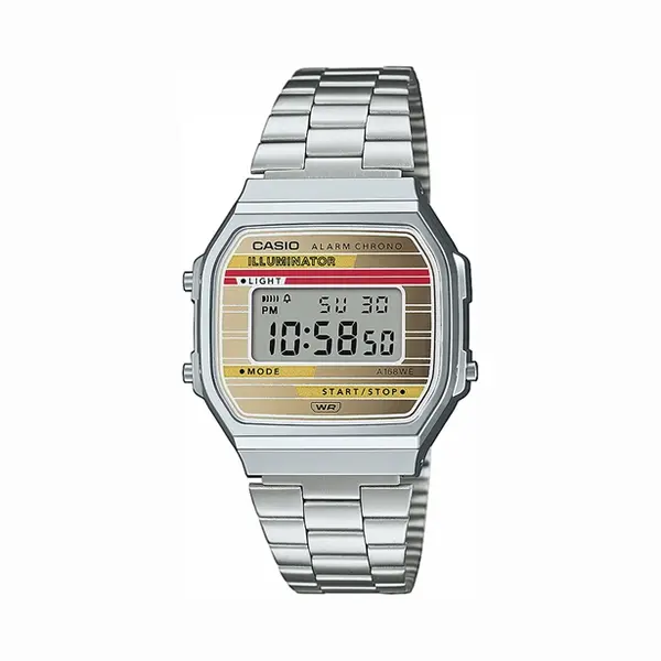 Casio Vintage A168WEHA-9AEF Red And Cream Stainless Steel Bracelet Digital Watch thumbnail