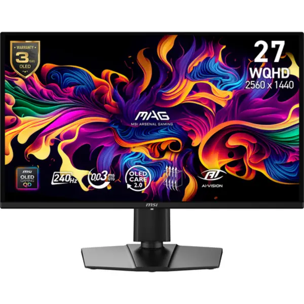 Msi Mag 274QP Qd-Oled X24 computer monitor 67.3 cm (26.5") 2560 x 1440 pixels Wide Quad Hd Black thumbnail