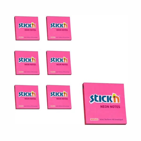Stick'n Sticky Notes - 6-pack - 76x76mm, Neon Magenta, 100 Memoblaadjes Per Blok thumbnail
