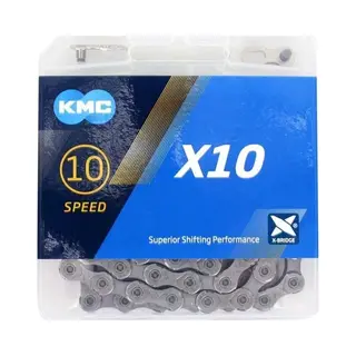 Fahrrad Kette, Kmc Fahrradkette, X10 Grey, 1/2" X 11/128", 114 Glieder, 10-fach, Kompatibel Mit Shimano / Sram / Campagnolo, Grau