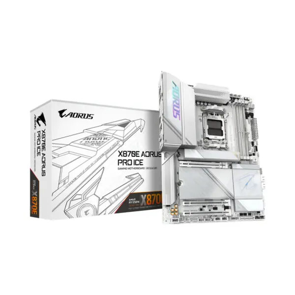 Gigabyte X870E Aorus Pro Ice Motherboard - Supports Amd Ryzen 9000 CPUs, 16+2+2 Phases Digital Vrm, up to 8000MHz DDR5 (Oc), 3xPCIe 5.0 + 1xPCIe 4.0, Wi-Fi 7, 2.5GbE Lan, Usb 4 thumbnail