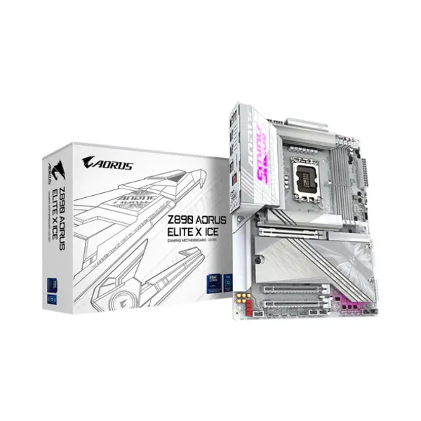 Gigabyte Z890 Aorus Elite X Ice Mainboard - Unterstützt Intel Core Ultra (Serie 2) CPUs, 16+1+2 Phasen Vrm, bis zu 9500MHz DDR5 (Oc), 1xPCIe 5.0 + 4xPCIe 4.0, Wi-Fi 7, 2.5GbE Lan, Thunderbolt 4 thumbnail