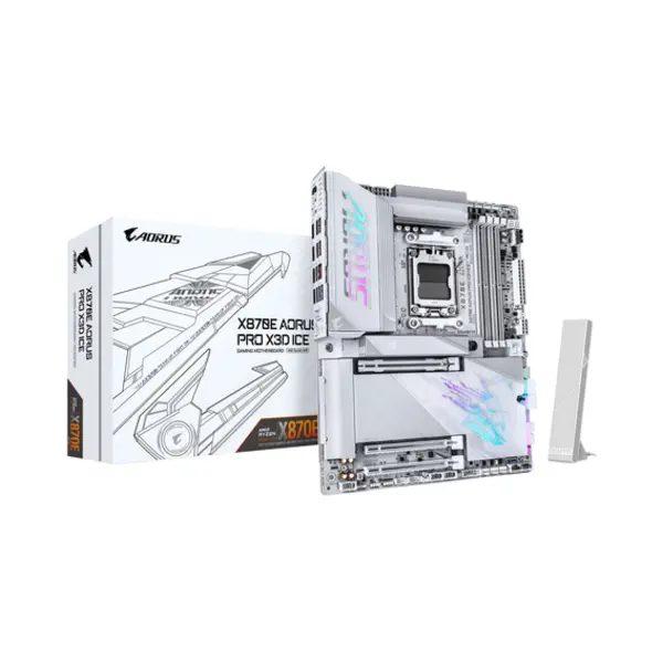 Gigabyte X870E Aorus Pro X3D Ice Motherboard - Unterstützt Amd Ryzen 9000 CPUs, 18+2+2 Phasen Digital Vrm, bis zu 9000Hz DDR5 (Oc), 2xPCIe 5.0 + 2xPCIe 4.0, Wi-Fi 7, 5GbE Lan, Usb 4 thumbnail