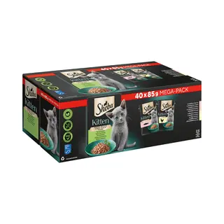 Sheba Natvoer Voor Kittens In Portiezak, Fijne Variëteit Met Zalm (Msc) En Kip In Saus, Multipack 40 X 85 G