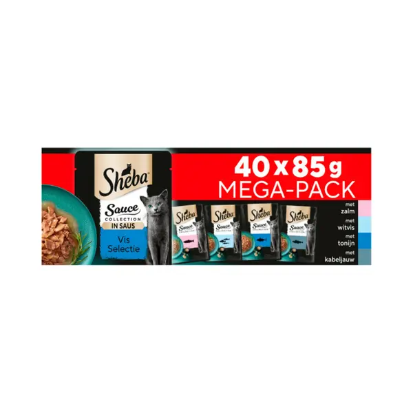 Sheba Sauscollectie Vershoudzakjes, Nat Voer, Selectie Met Vis, Voor Volwassen Katten, 4 Soorten, 40 X 85 G thumbnail