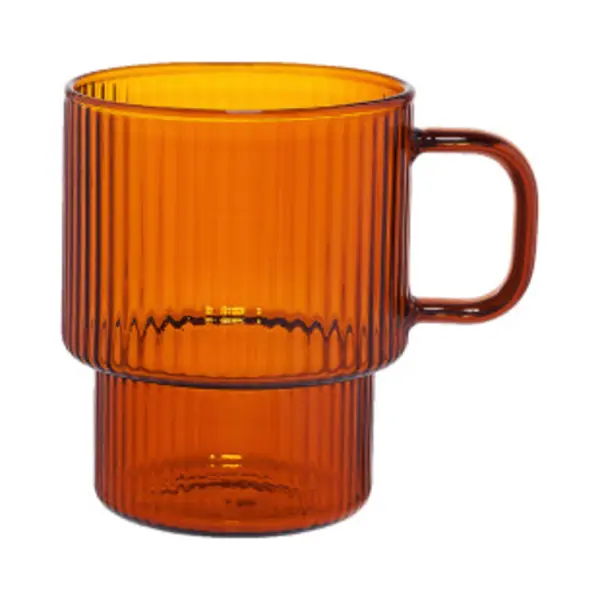 Grooved Latte Glass With A Handle CHiATO, 260 Ml – Brown thumbnail