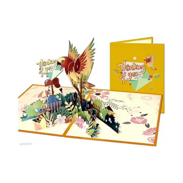 Popcards.nl Popcards Pop-up Kaart – Papegaai Think Of You Ik Denk Aan Je Beterschap Troost Verjaardag Pop-up Kaart 3D Wenskaart thumbnail
