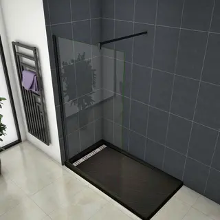 Aica Sanitair Vrijstaande Inloopdouche, 80x200cm, Zwart Omlijst, 8mm Transparant Gehard Veiligheidsglas Nanometer, 90cm Stabilisator