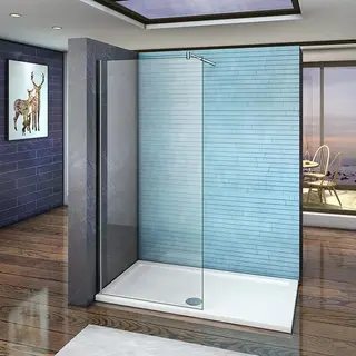 Aica Sanitair 80x200cm Vrijstaande Inloopdouche, 10mm Helder Veiligdheidsglas Nano Easyclean Antikalk, 70-120cm Stabilisator