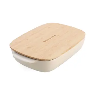 KitchenAid Ovenschaal Incl Bamboe Deksel - Large, 3, 8L - Magnetron- En Ovenbestendig Tot 260°C Zonder Deksel - Amandelwit