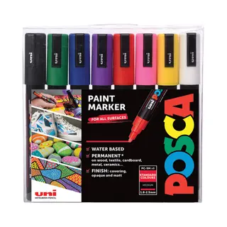 Uni-Ball Posca Pc-5M Zwart, Blauw, Groen, Roze, Rood, Violet, Wit, Geel 8 stuk(s)