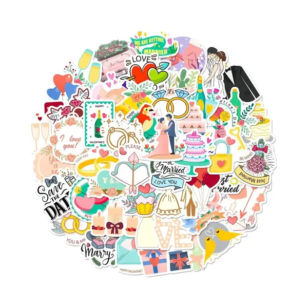 Bruiloft Stickers 50 Stuks | Wedding Stickers | Liefde | Love | Just Married | Taart | Quote | Teksten | Laptop Stickers | Stickers Kinderen En thumbnail