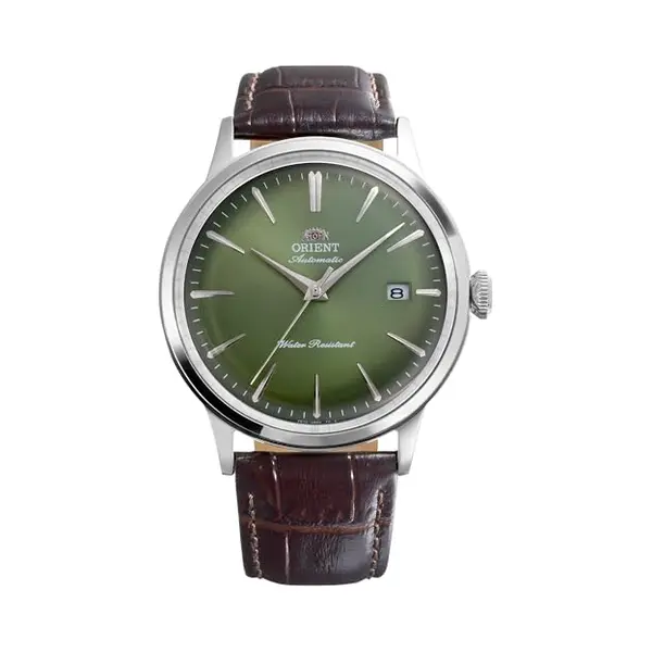 Orient Bambino Ra-AC0029E30B 40, 5 Mm Automatische Mechanische Herrenuhr, Grünes Zifferblatt, Edelstahlgehäuse, Braunes Lederarmband, Gewölbtes thumbnail