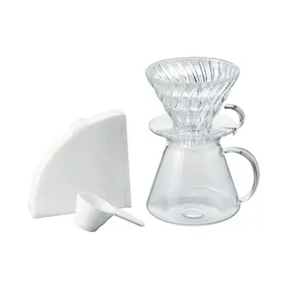 Hario V60 Glazen Brouwset - Set Glazen Brouwer + Serveerder + Filter, Koffiezetapparaat, Transparant