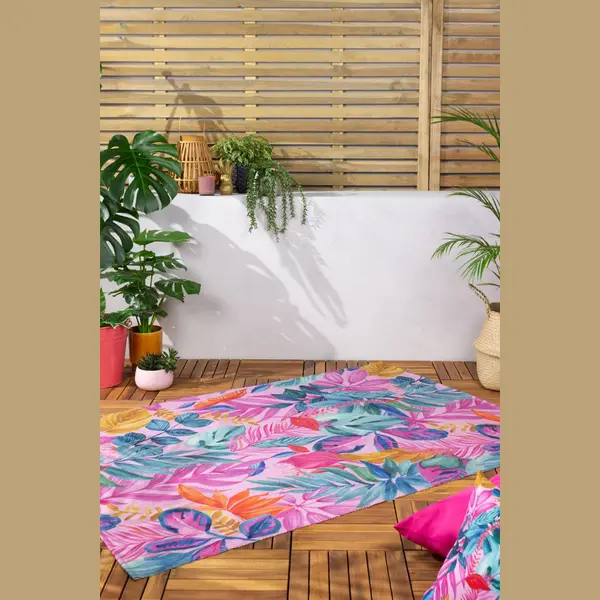 Furn Psychedelic Jungle Bright Floral Woven Uv & Weatherproof Outdoor/indoor Rug In Pink thumbnail