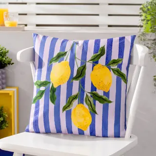 Furn Lemons Striped Water & Uv Resistant Outdoor Cushion In Blue