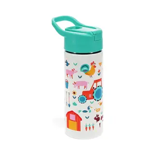 Rex London Roestvrijstalen Drinkfles Met Drukknopdeksel, Rietje En Draaggreep Voor Ca. 500 Ml