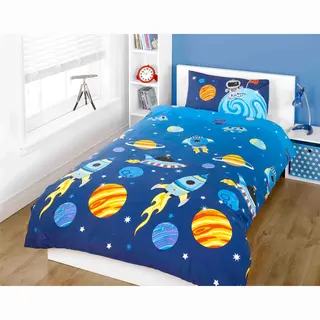 Rapport Home Rockets Polycotton Duvet Cover Set With Pillowcase In Blue | Size, Single