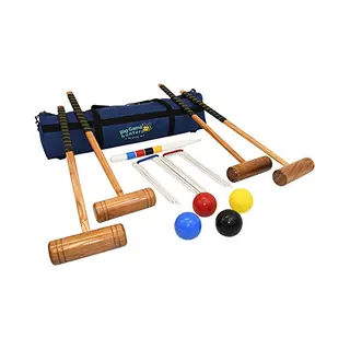 Big Game Hunters Croquet Set - Full Size 4 Player Set Of Croquet Mallets With Hardwood Mallets, Winning Post, Thick Steel Hoops & 12 Ounce Balls And