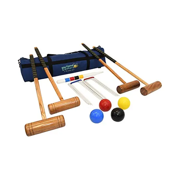 Big Game Hunters Croquet Set - Full Size 4 Player Set Of Croquet Mallets With Hardwood Mallets, Winning Post, Thick Steel Hoops & 12 Ounce Balls And thumbnail