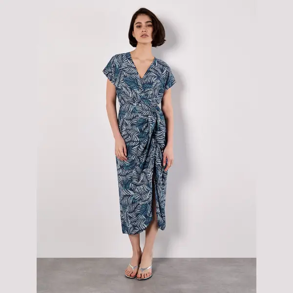 Apricot Batik Leaf Print Midi Dress thumbnail