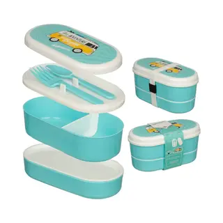Puckator Volkswagen Vw T1 Camper Bus Surf Adventure Bento - Lunch Box For Adults And Kids With Compartments And Fork & Spoon - Snack Box - Food