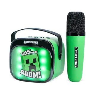 Otl Technologies Minecraft Mini Led Wireless Karaoke Lautsprecher Mit Bluetooth Mikrofon Grün Farbwechsel Lichter