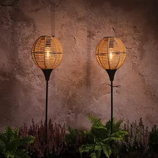 Lights4fun.co.uk Set Of 2 Wicker Effect Solar Stake Lights