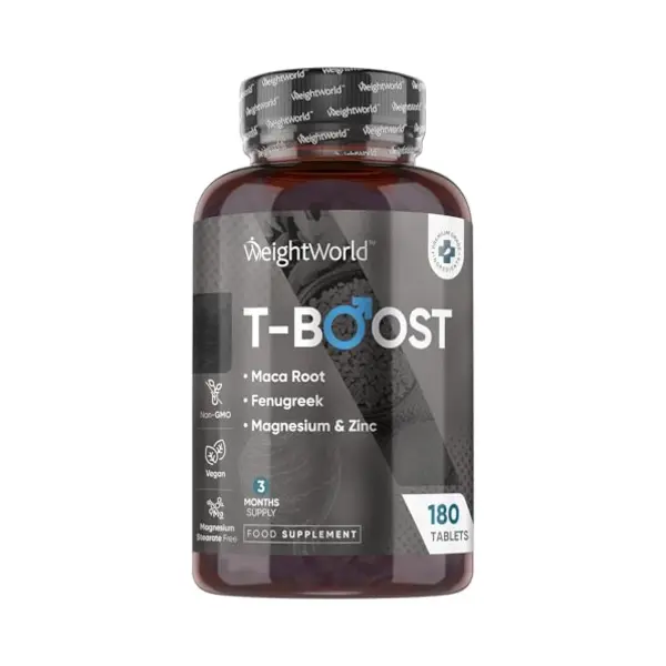 WeightWorld Testosterone Supplements For Men - 180 Vegan Tablets (3 Months Supply) - 12 Well-Known Ingredients Like Maca, Fenugreek, Zinc, Magnesium, Vitamin D, thumbnail