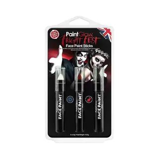 PaintGlow - Halloween Face & Body Paint Sticks Set - Festival Make Up - 3, 5 Gram - Zwart - Wit - Rood