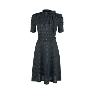 Voodoo Vixen Posie Black Polka Dot Tie-neck Dress Midi Dress Black